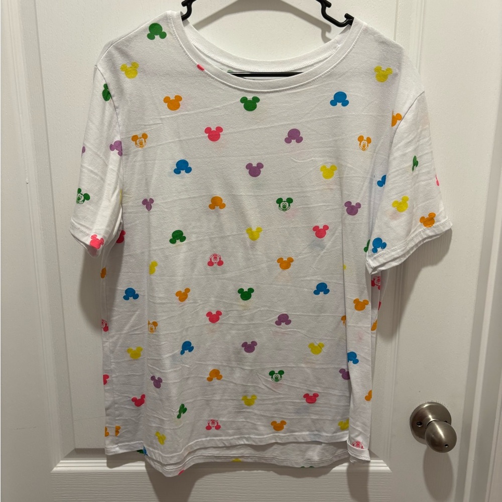 White Short Sleeve Tee with All Over Mickey Mouse Print
